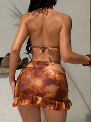 With Skirt Print Halter Micro Thong Bikini