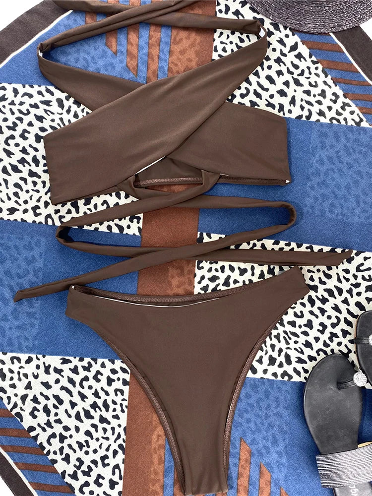 Halter Cross Bandage High Cut Bikini