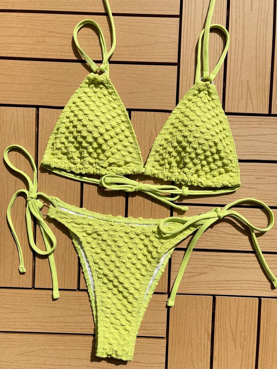 Sexy Wrinkled Strappy Halter Bikini