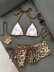 With Shorts Leopard Sequins Bikini