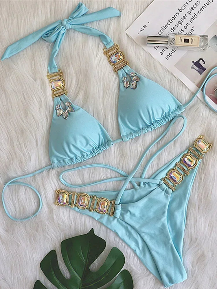Halter Jewelled Diamond Bikini