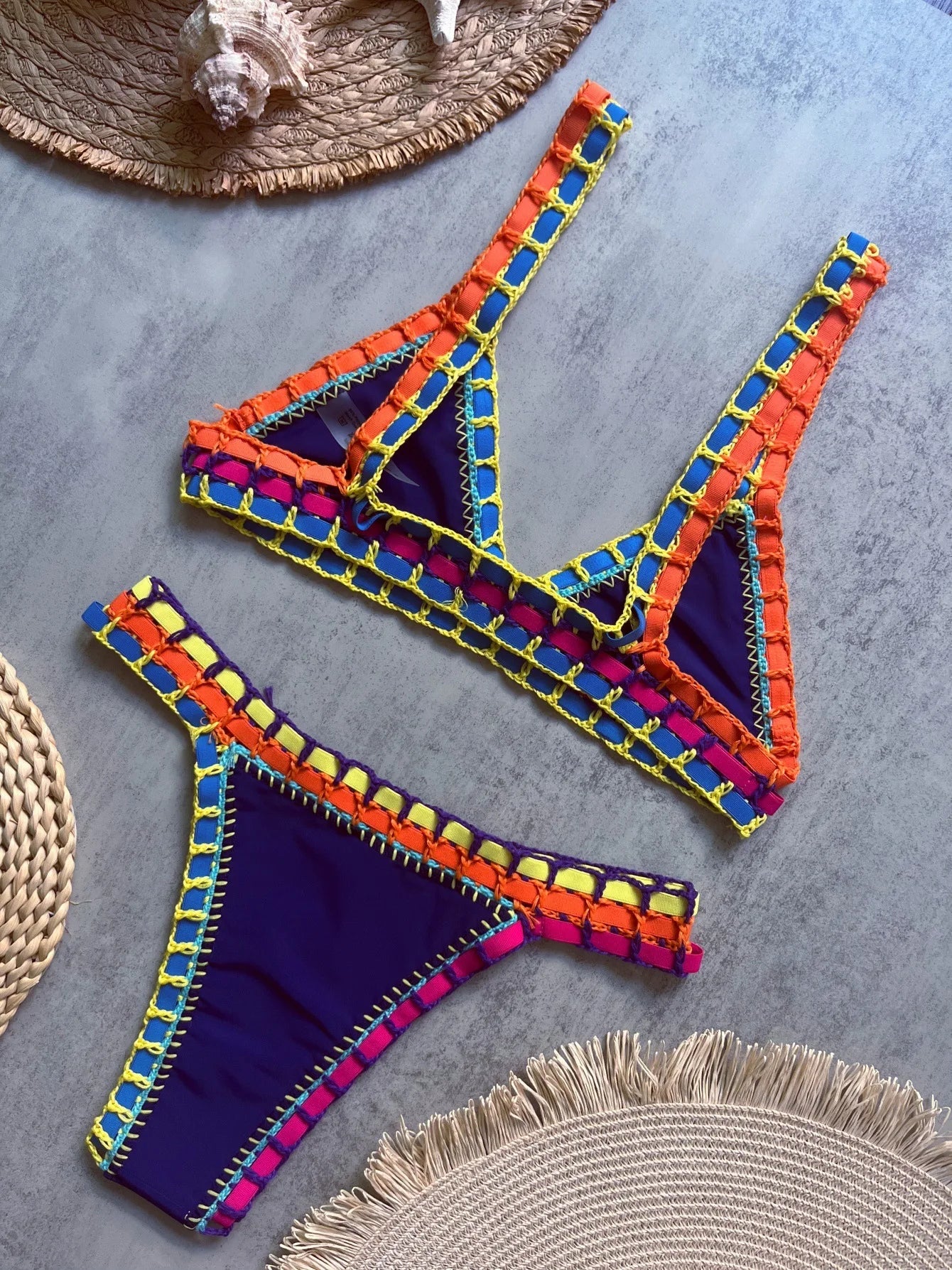 Sexy Black Patchwork Hand Crochet Bikini Set