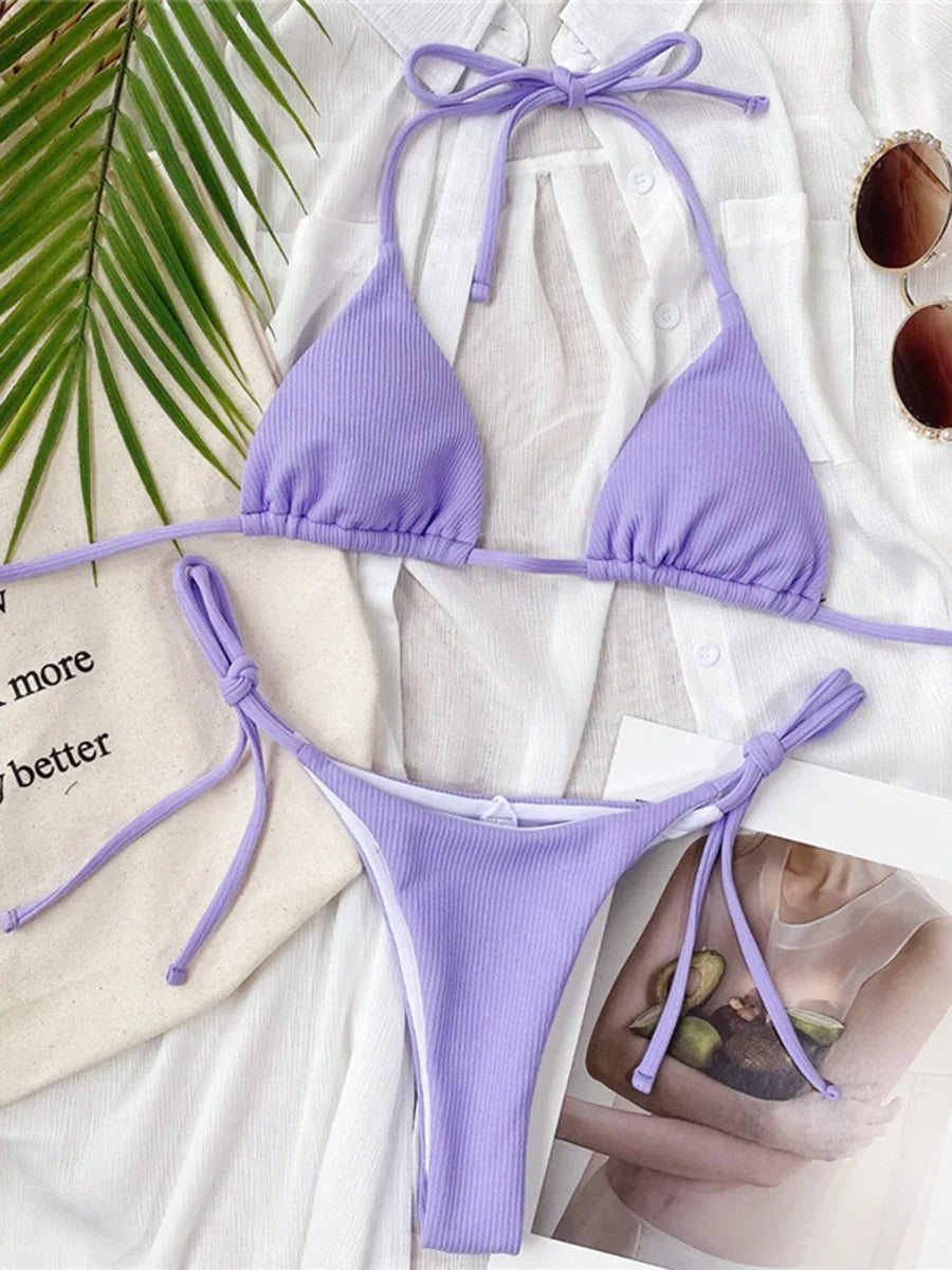 Sexy Halter Ribbed Bikini
