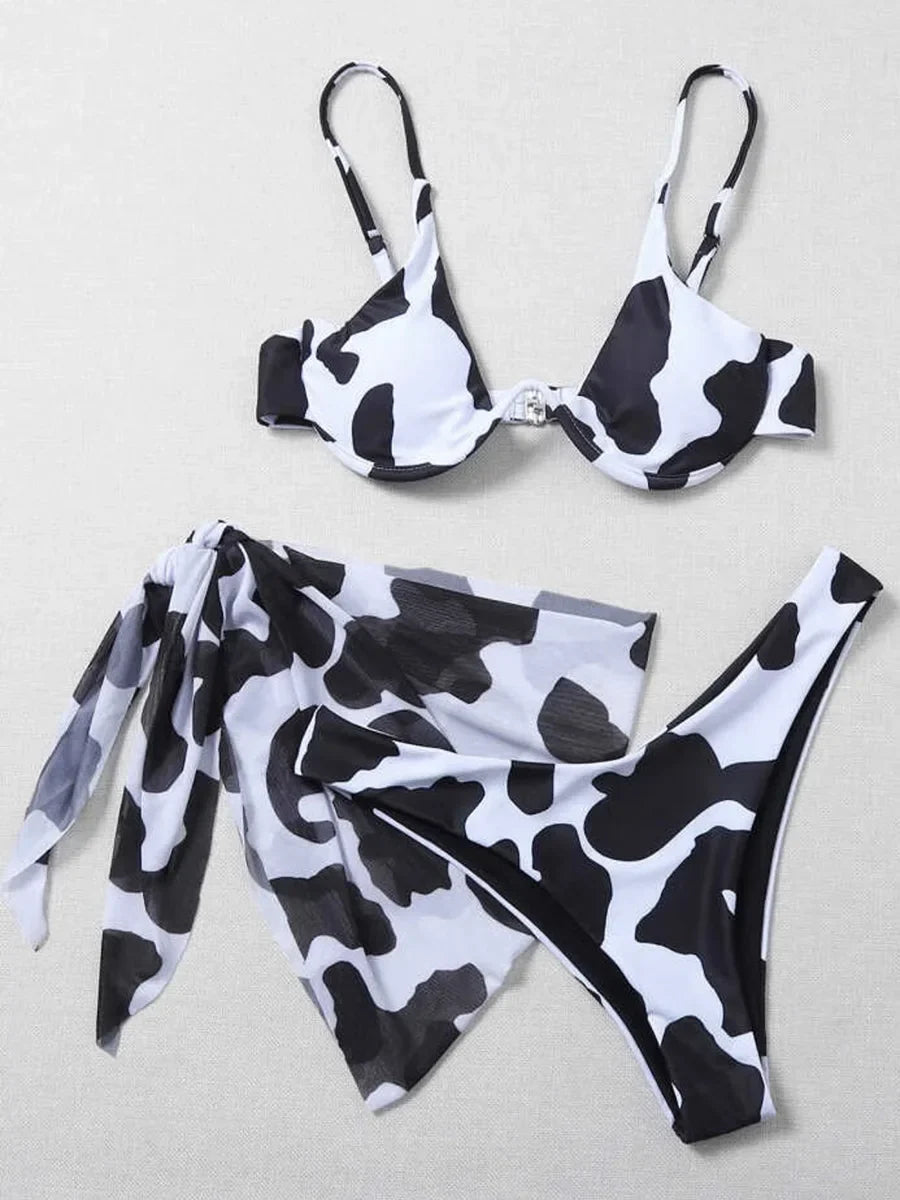 Marble Print V-Bar Underwired Bikini