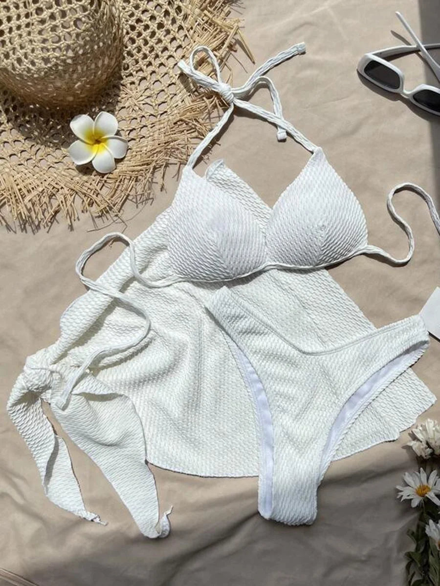 With Beach Sarong Bra Cup Wrinkled Bikini