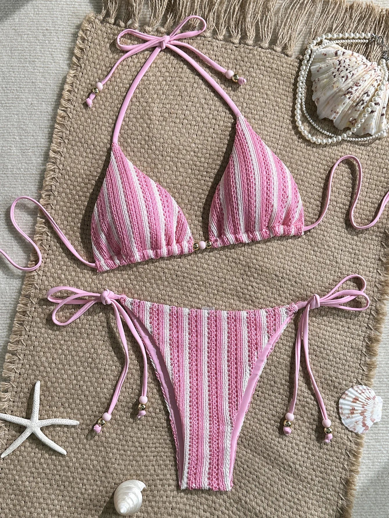 Sexy Pink Striped Micro Bikini Set