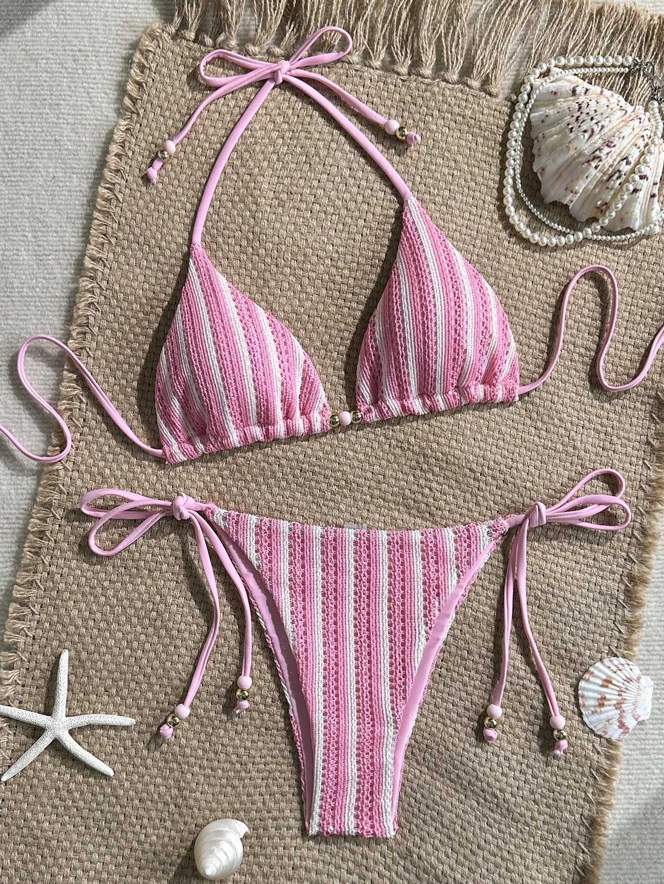 Sexy Pink Striped Micro Bikini Set