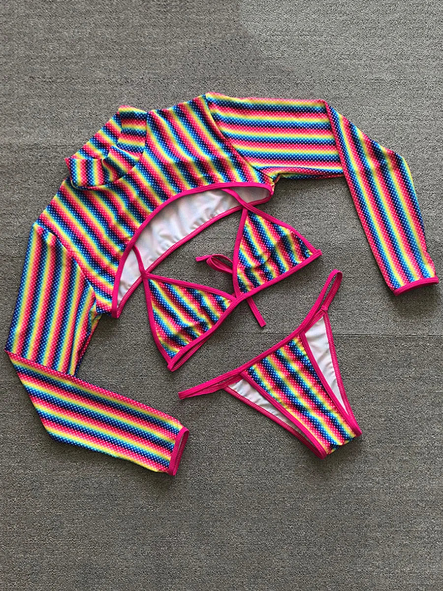 Sexy Long Sleeve Striped Bikini