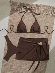 Sexy Coffee Cover Up 3 Piece Bikini Set