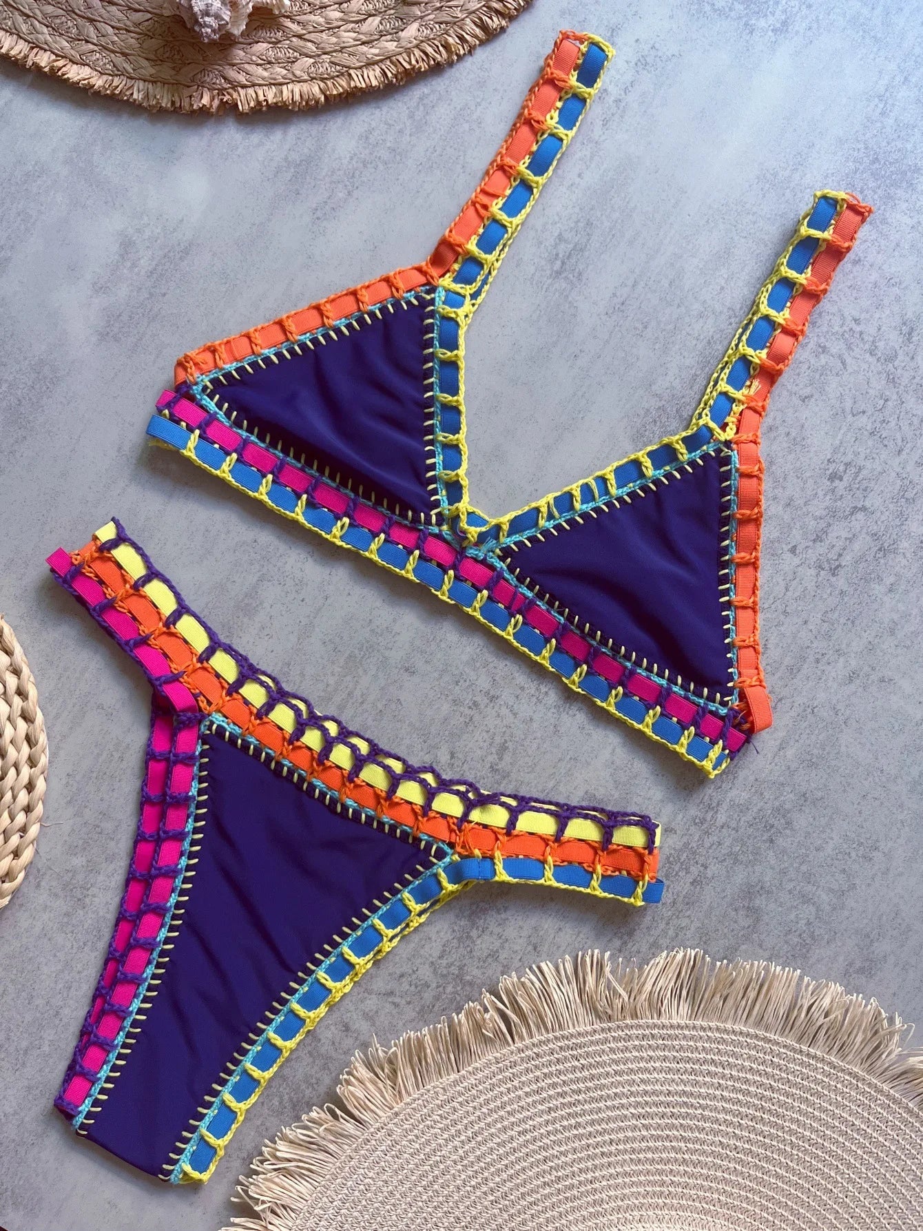 Sexy Black Patchwork Hand Crochet Bikini Set