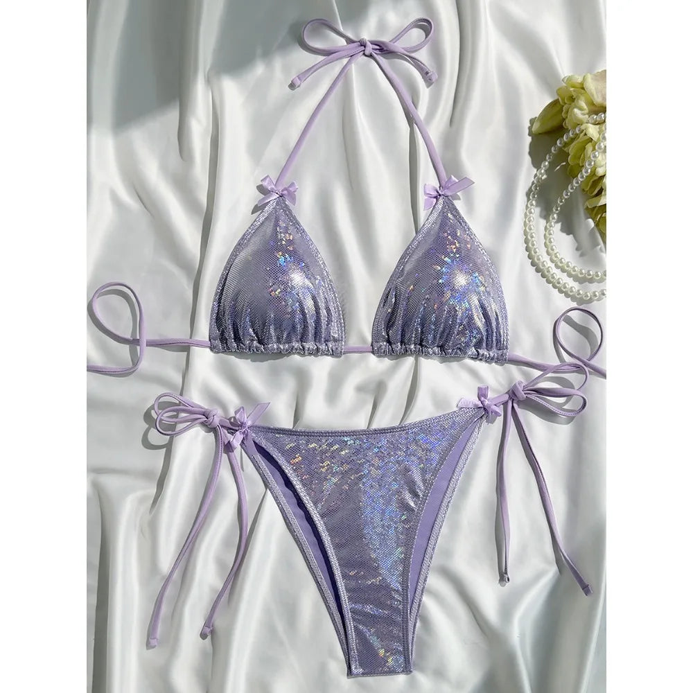 Glitter Sparkling Halter Bow Bikini