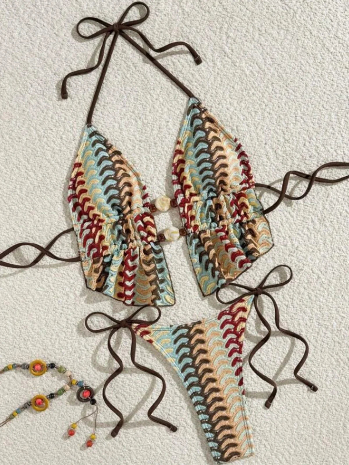 Sexy Coffee Striped Bikini Set