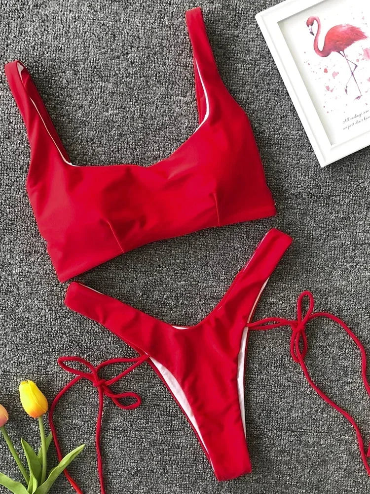New Neon Green High Leg Cut Bikini
