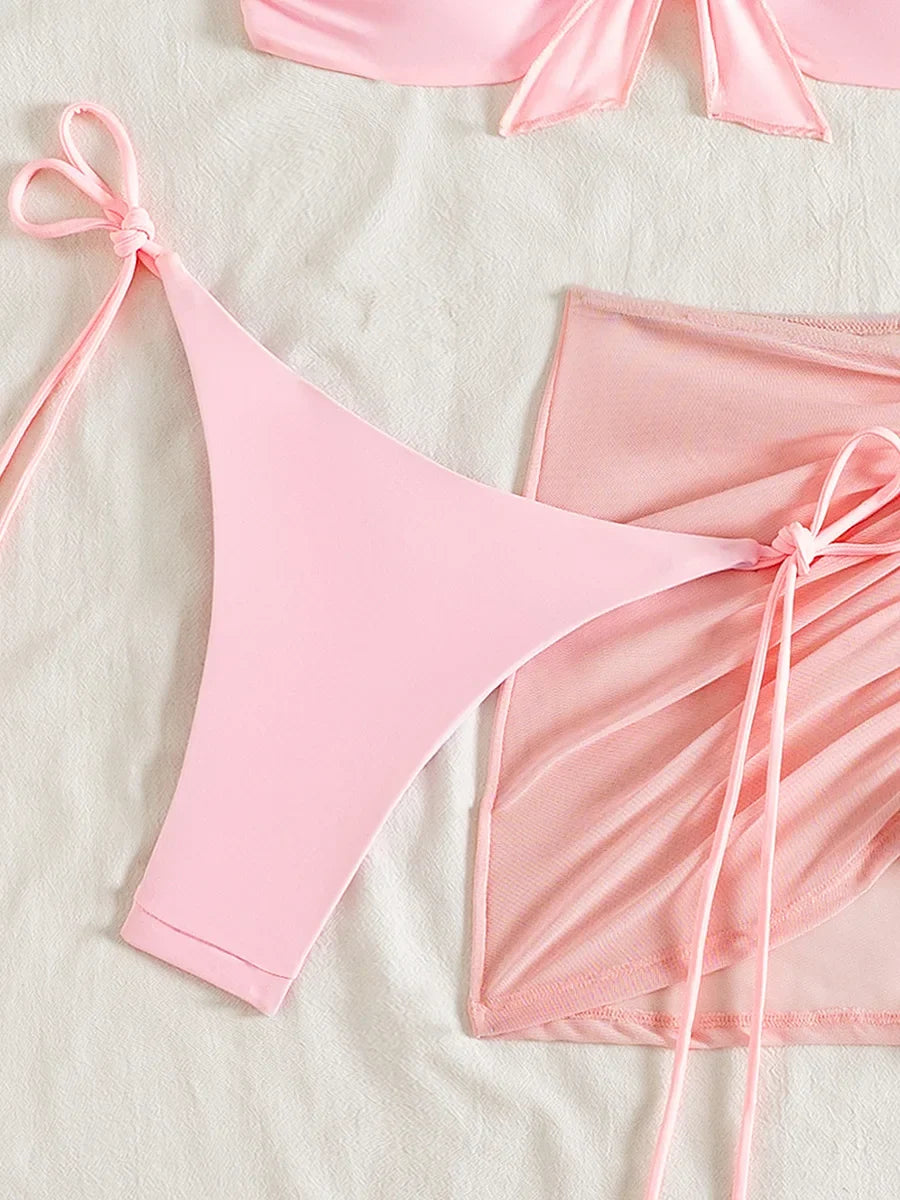 3D Flower Halter Bow Knotted Bikini