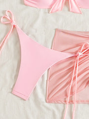 3D Flower Halter Bow Knotted Bikini