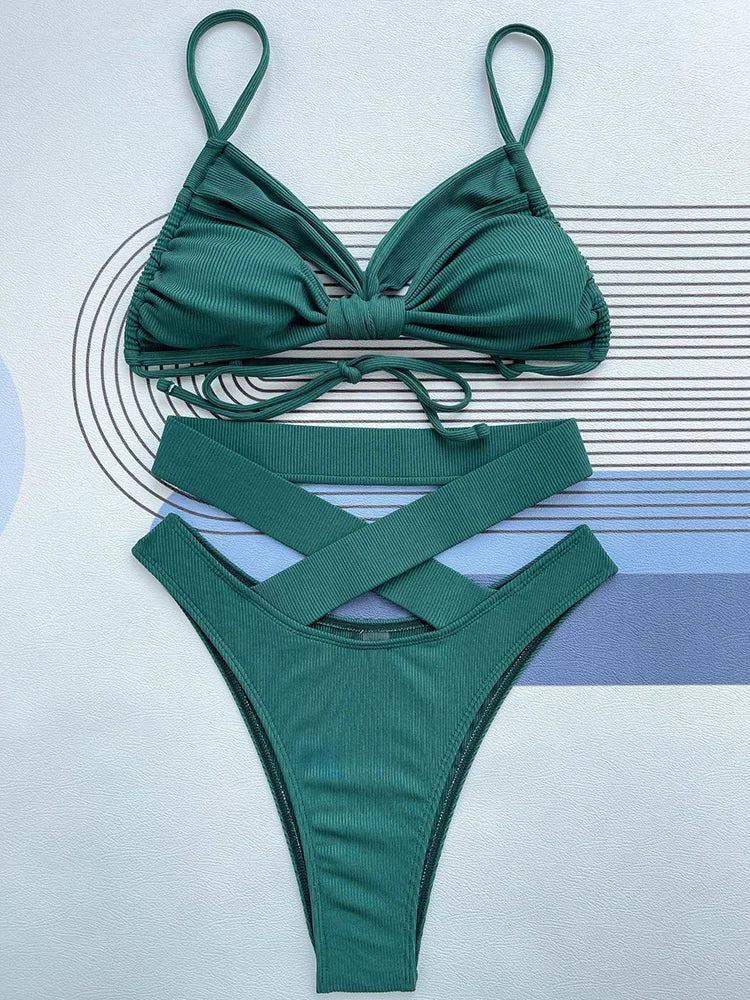 Ribbed Hollow Out Bikini