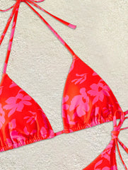 Sexy Red Floral Print Bikini
