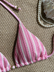 Sexy Pink Striped Micro Bikini Set