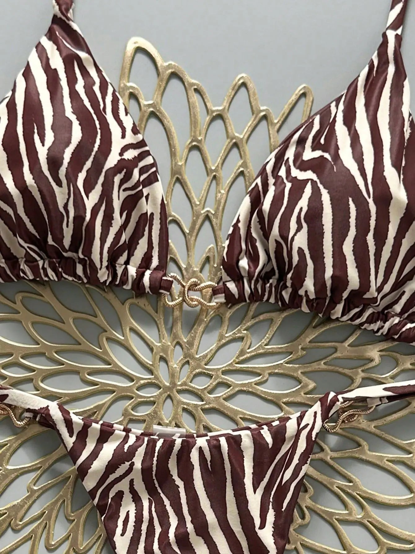 Sexy Coffee Zebra Print Bikini Set
