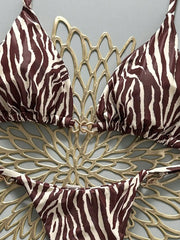 Sexy Coffee Zebra Print Bikini Set