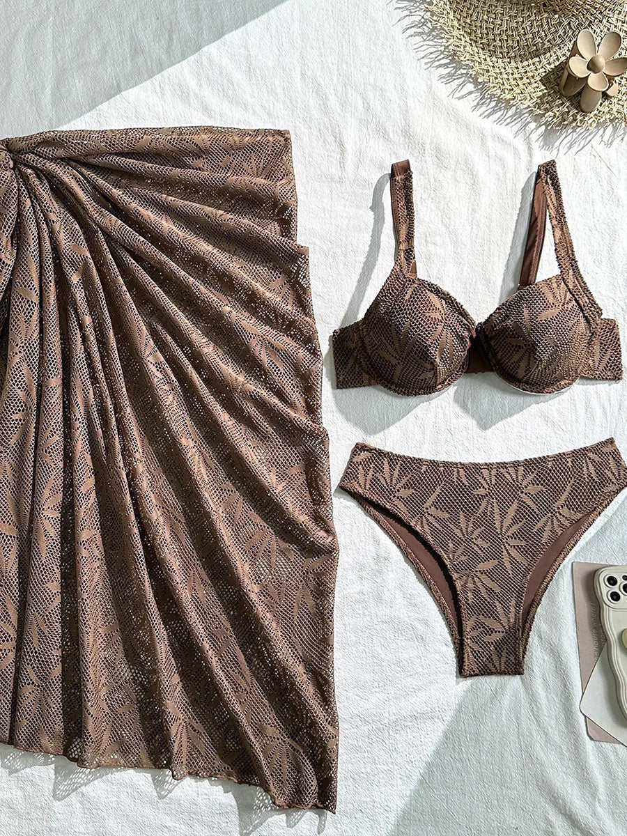 With Mesh Skirt Underwired Bra Cup Bikini