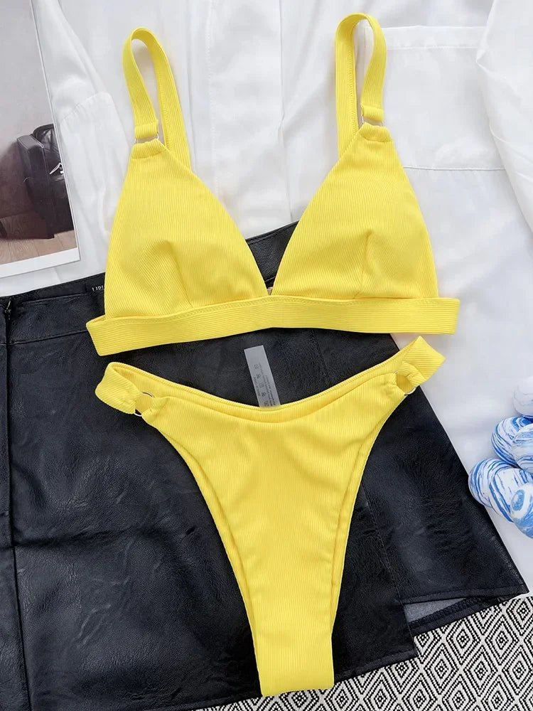 Ribbed Triangle High Cut Bikini