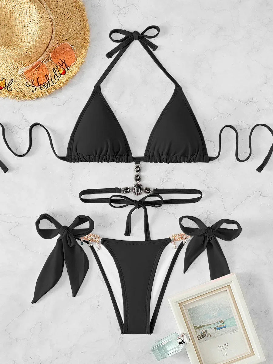 Halter Rhinestone Diamond Bikini