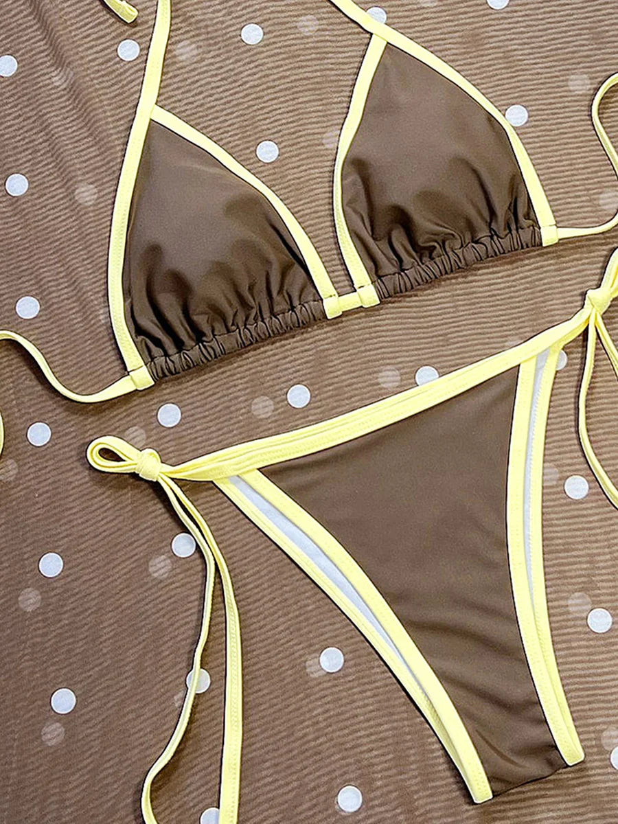 With Polka Dot Mesh Skirt Halter Bikini