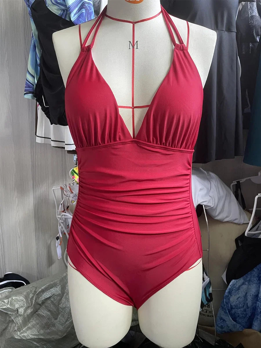Ruched Wrinkled One Piece Swimsuit