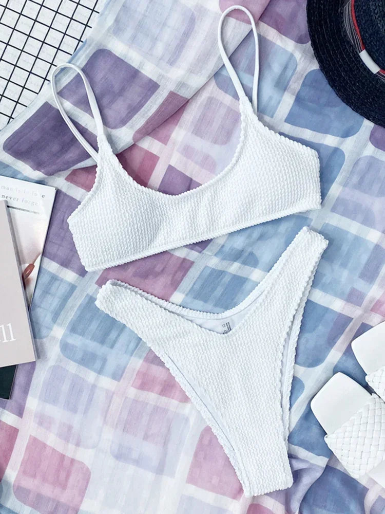 7 Colors Wrinkled Crinkled Triangle Bikini
