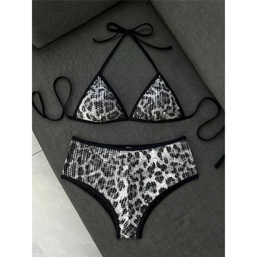 Sexy Leopard Printed Halter Sequins Bikini