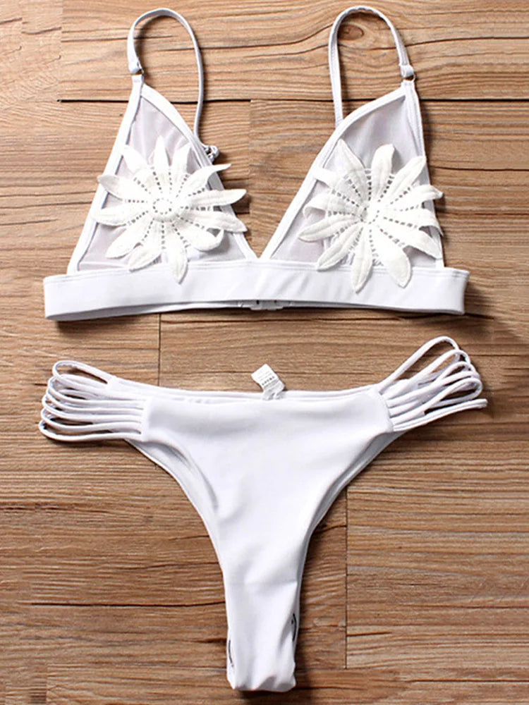 3D Flower Wrinkled Crinkled Bikini