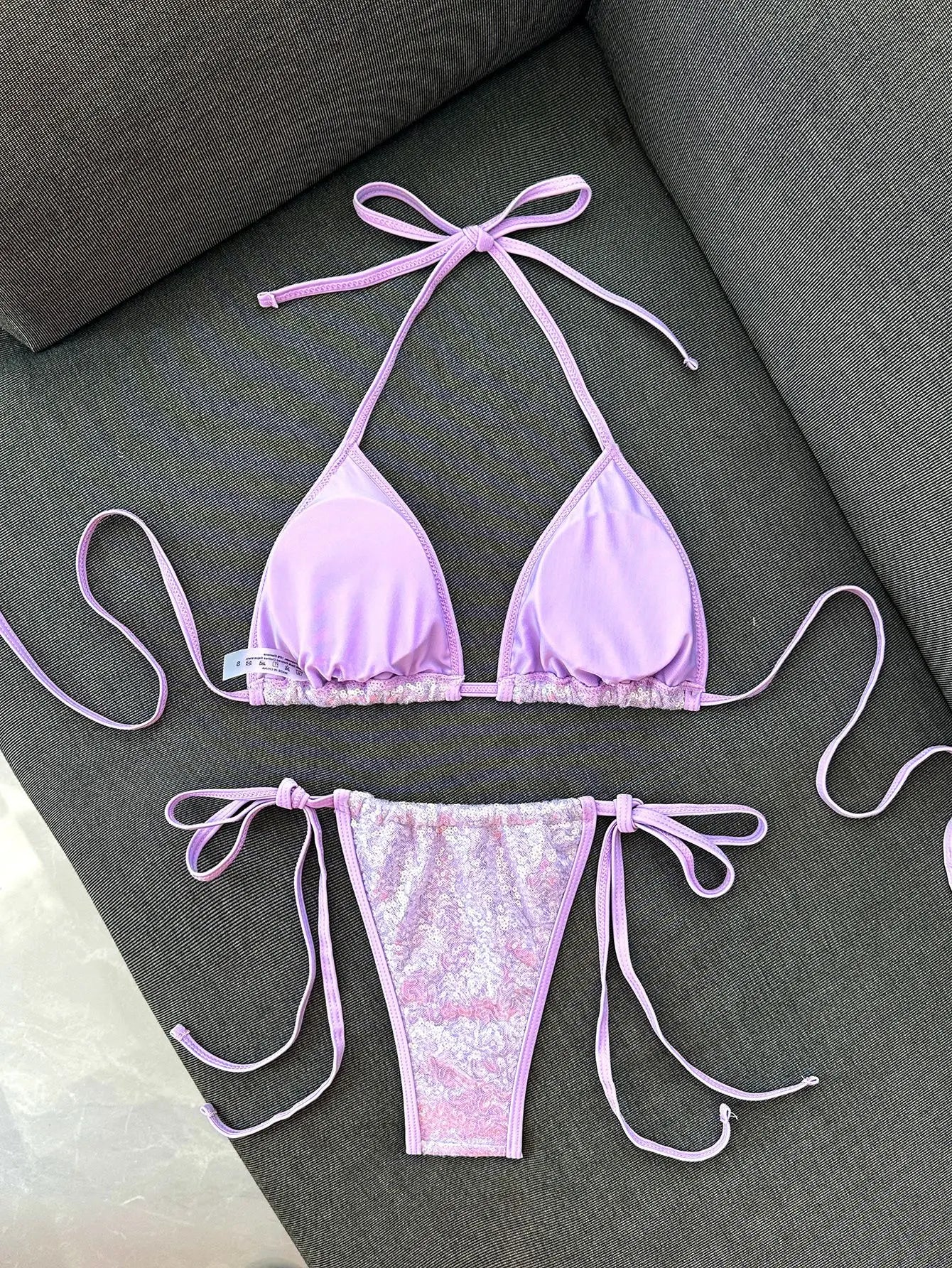 Shiny Sequin Black Pink Micro Bikini