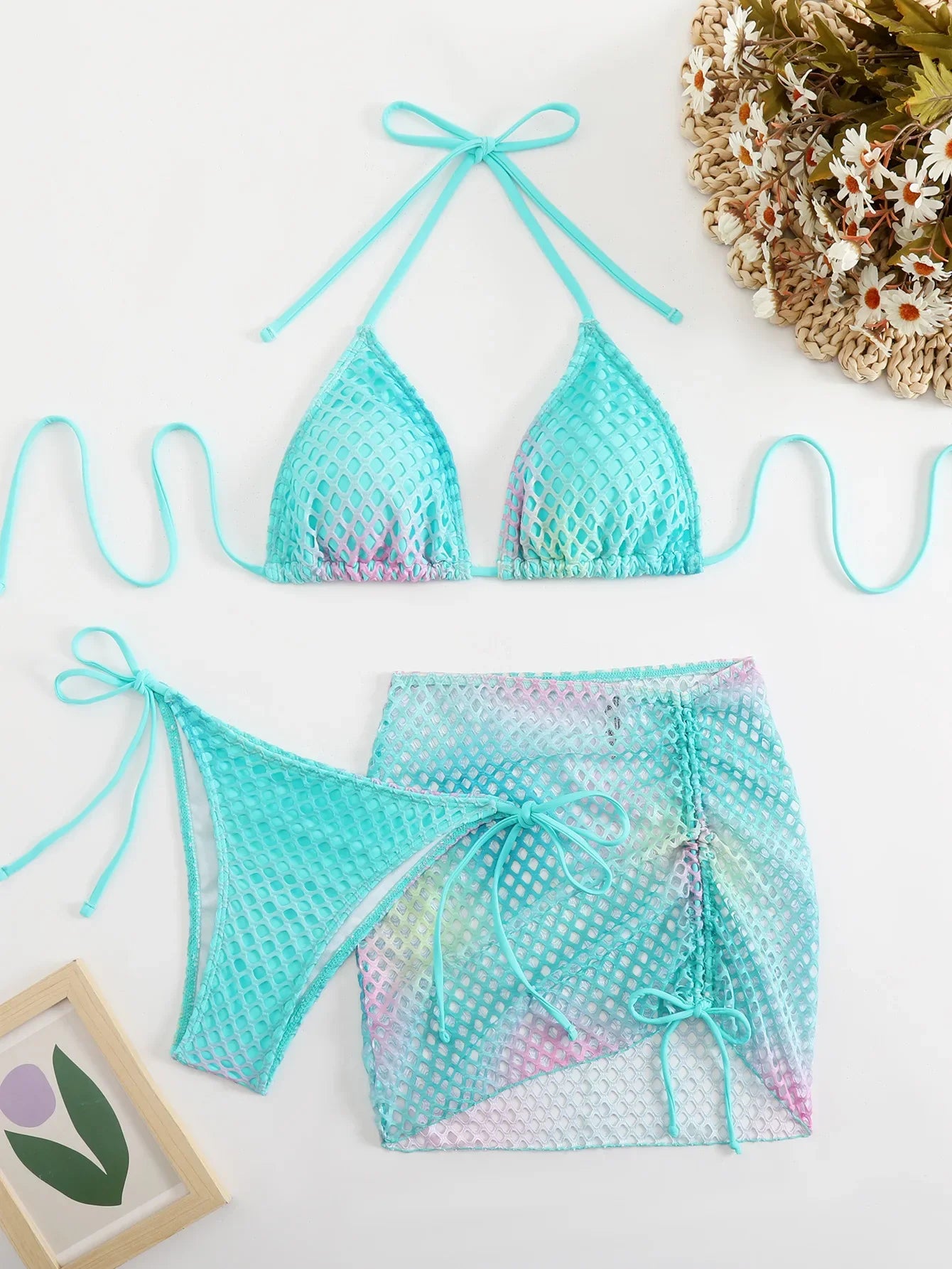 Sexy Green Gradient Print Bikini Set