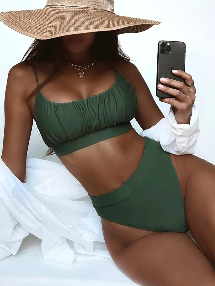 Wrinkled Ruched High Waist Bikini
