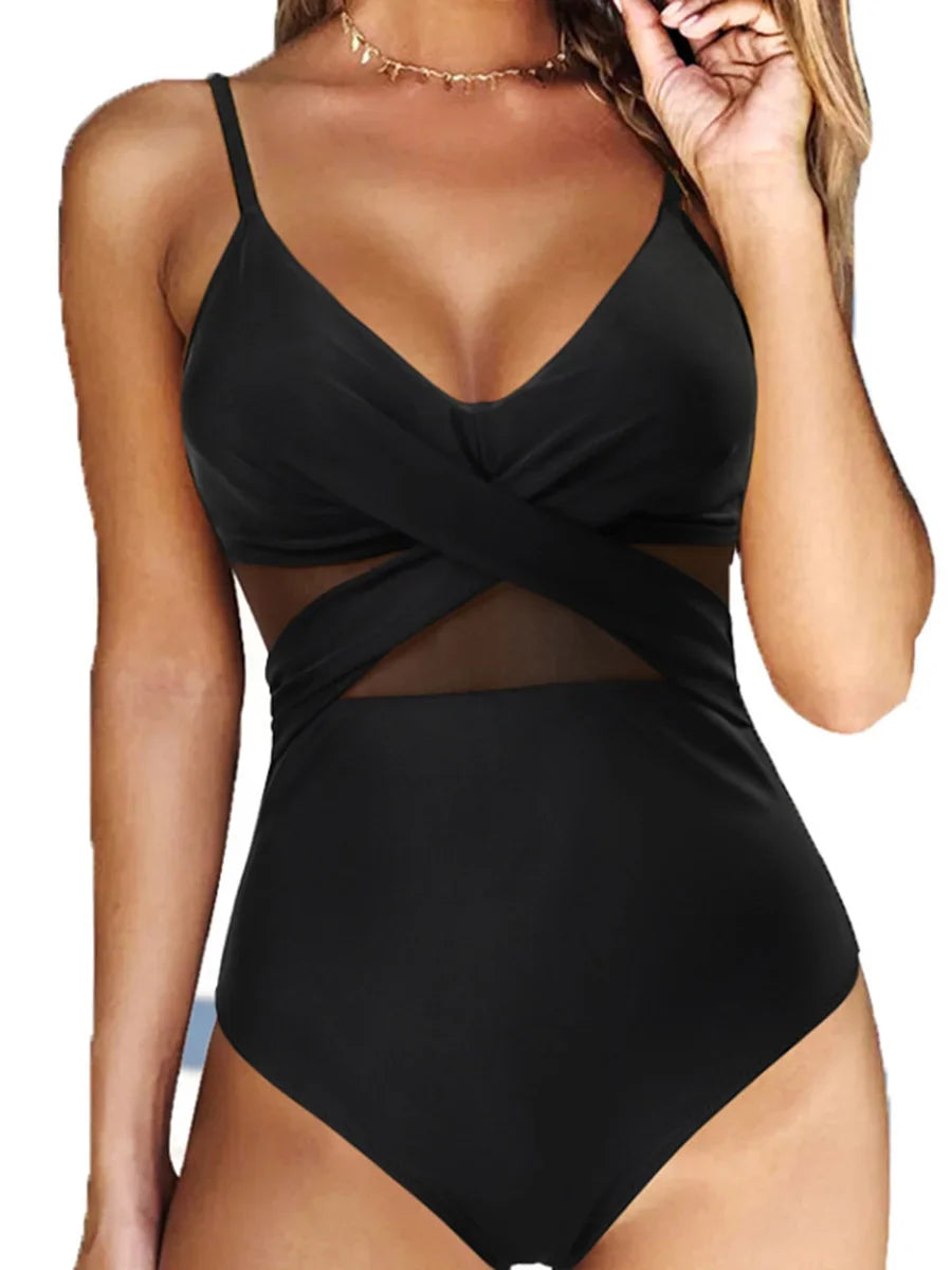 S - XXL Sexy Mesh See Through Women Swimwear One Piece Swimsuit