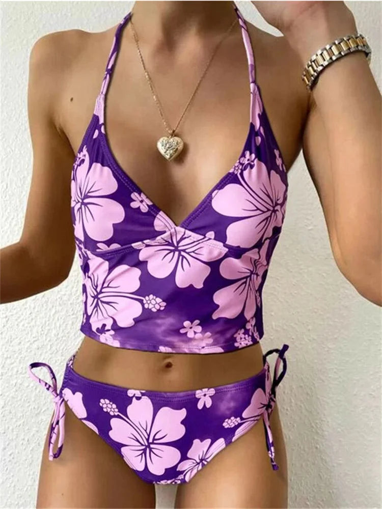Sexy Yellow Floral Print Bikini