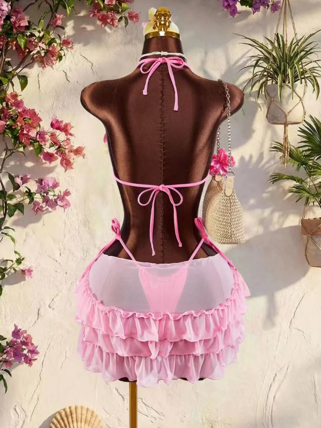 Sexy Pink 3D Floral Bikini Set