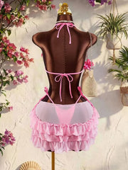 Sexy Pink 3D Floral Bikini Set