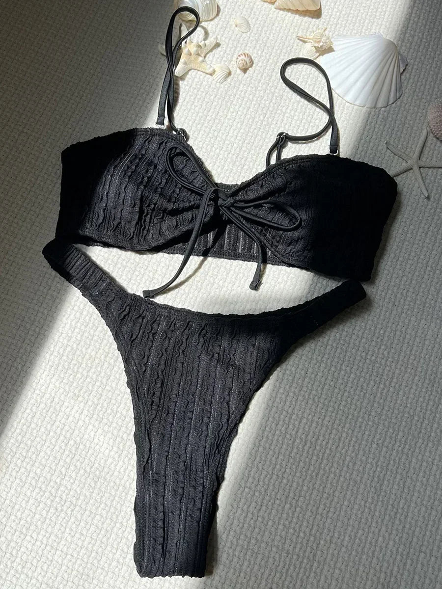 Wrinkled Crinkled Tie Knotted Bikini