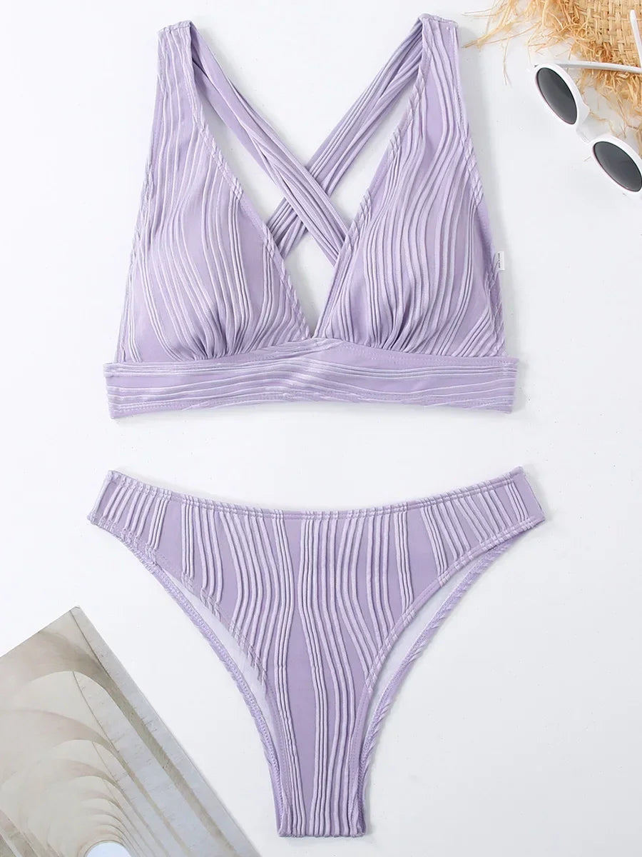 Wrinkled Crinkled Cross Back Bikini