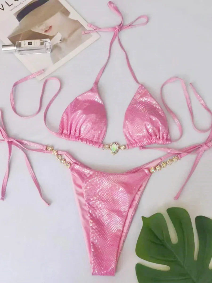 Snake Skin Rhinestone Diamond Bikini