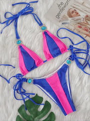 Splicing Halter Jewelled Diamond Bikini