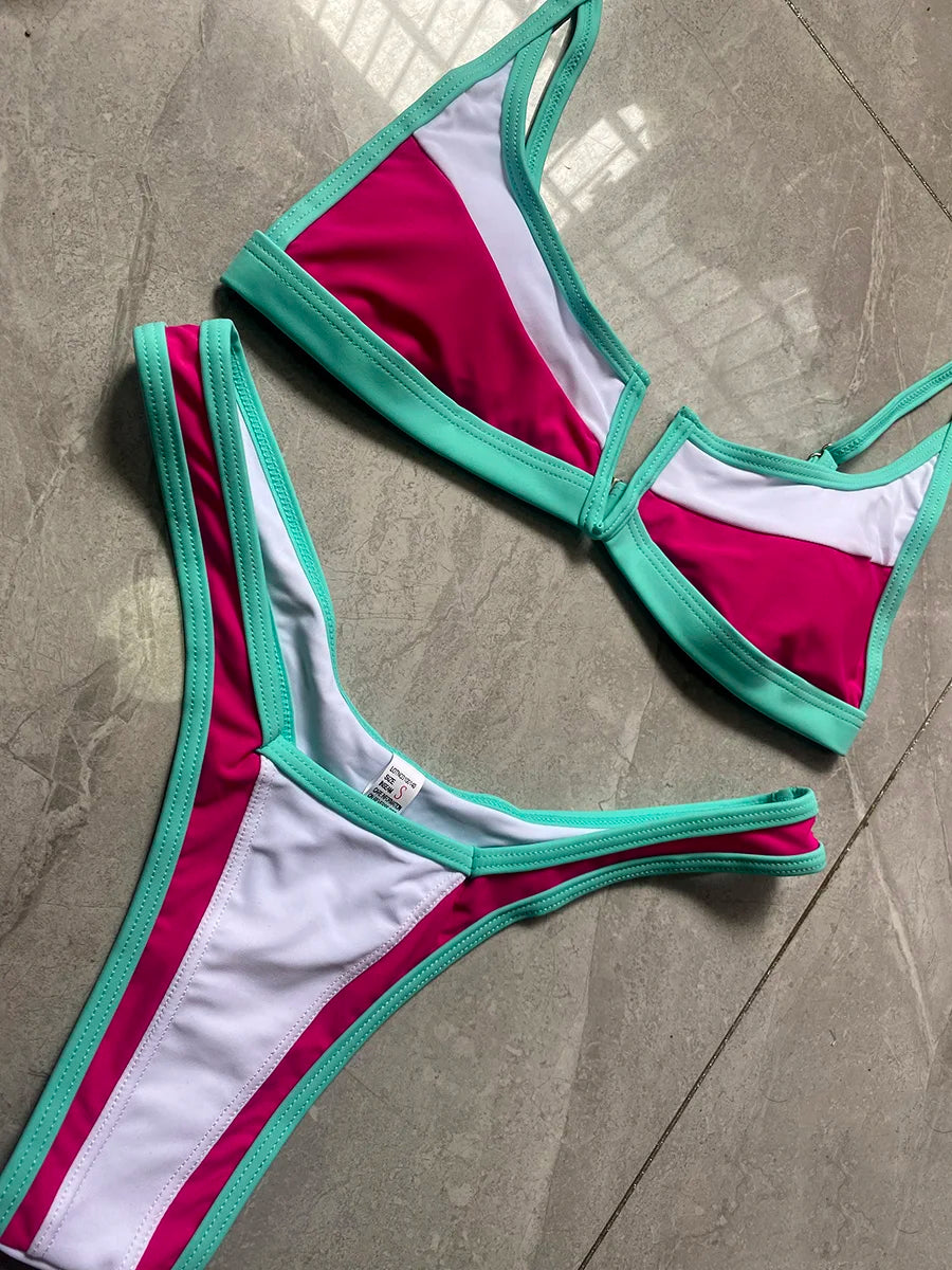Splicing V Shaped Micro Thong Bikini