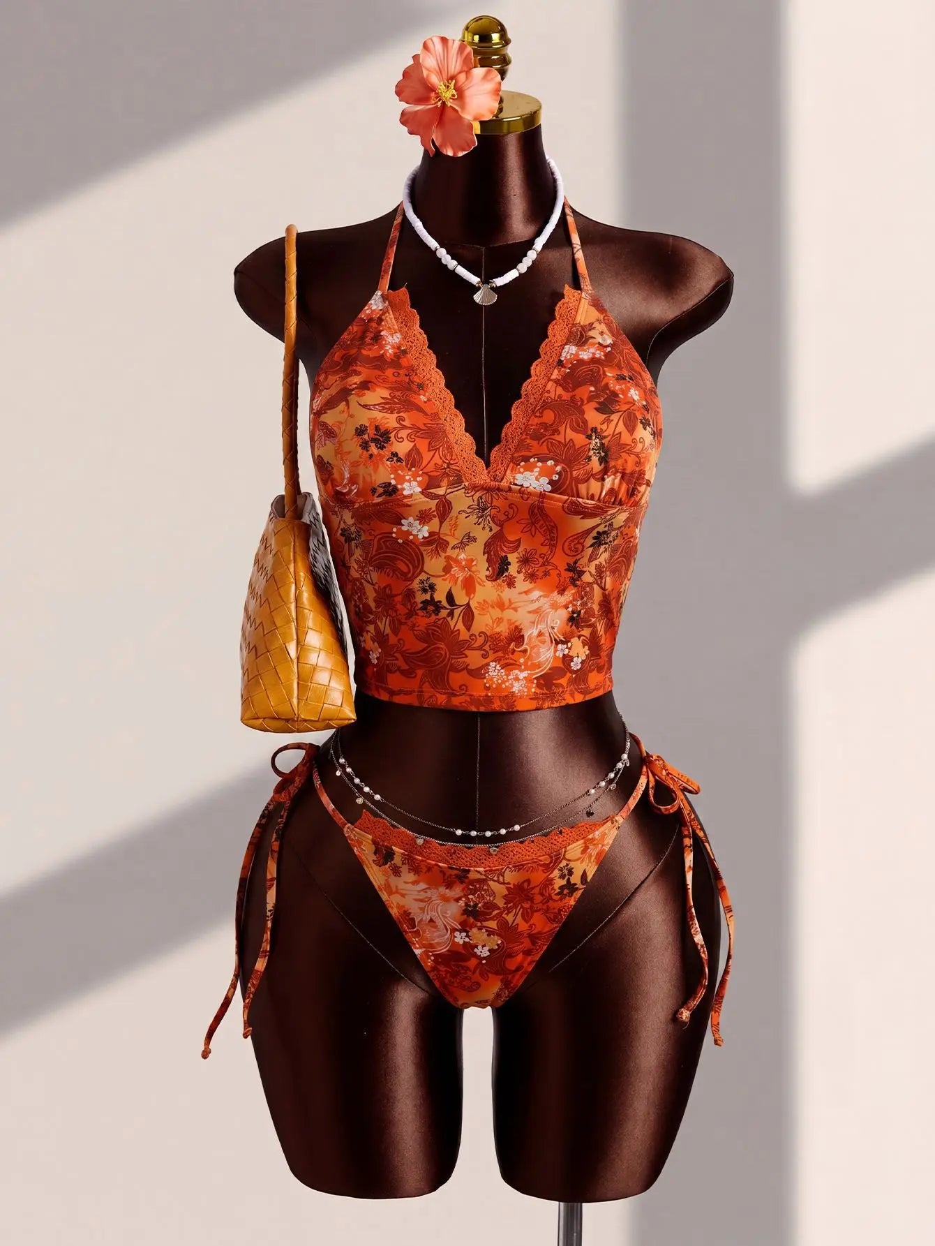 Sexy Orange Floral Print Bikini Set