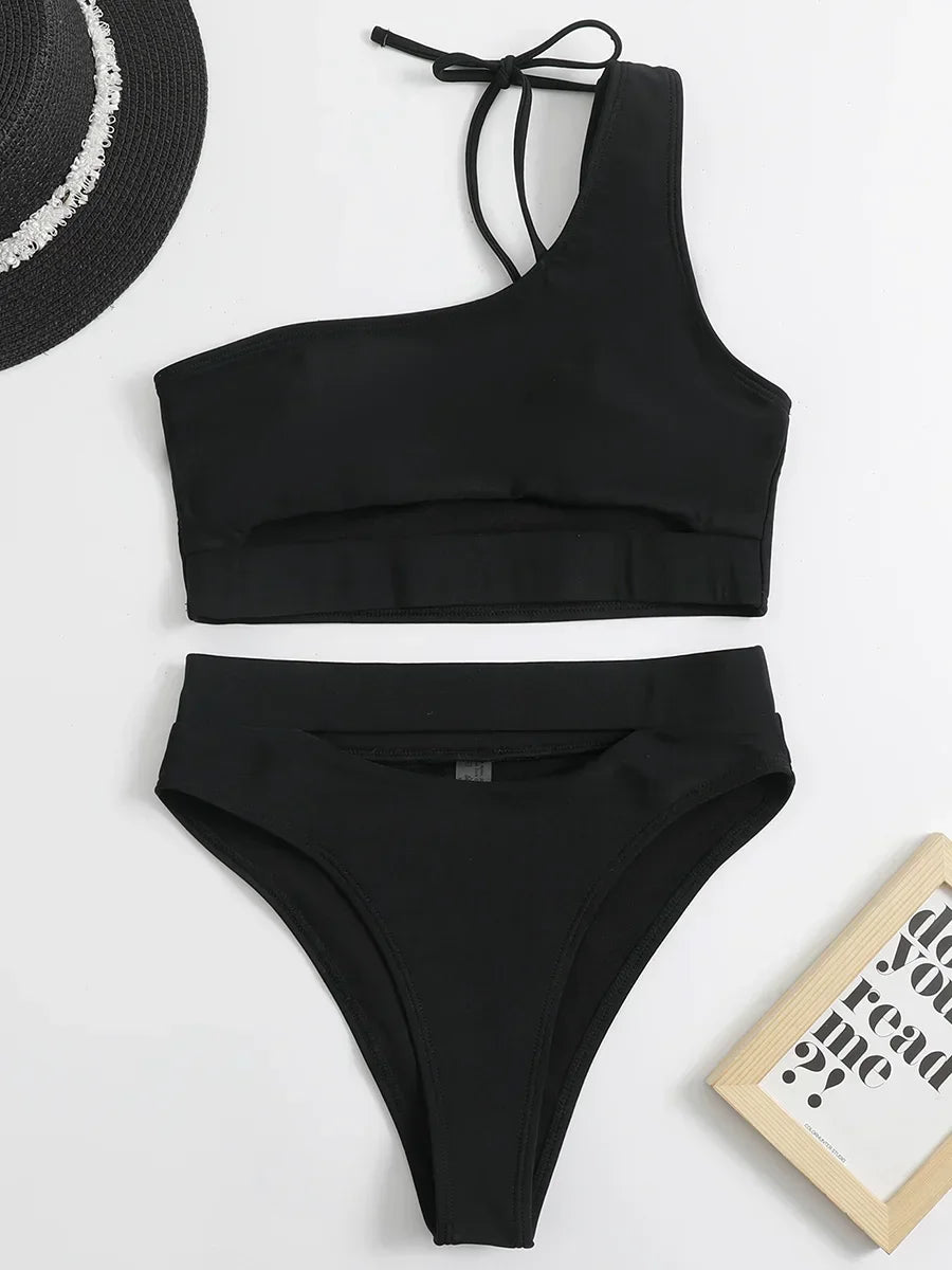 Asymmetric One Shoulder High Waist Bikini