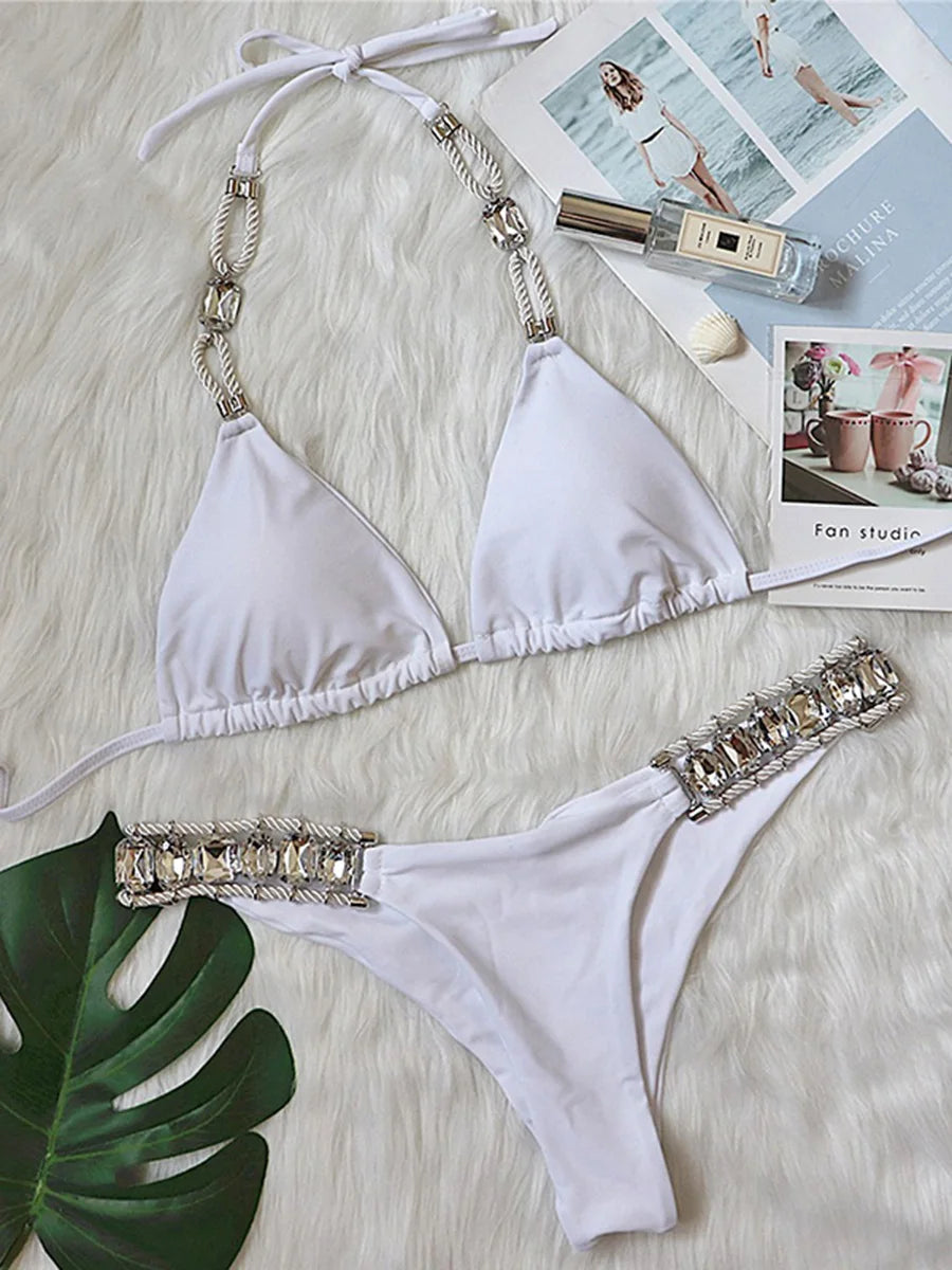 Halter Shiny Crystal Diamond Bikini