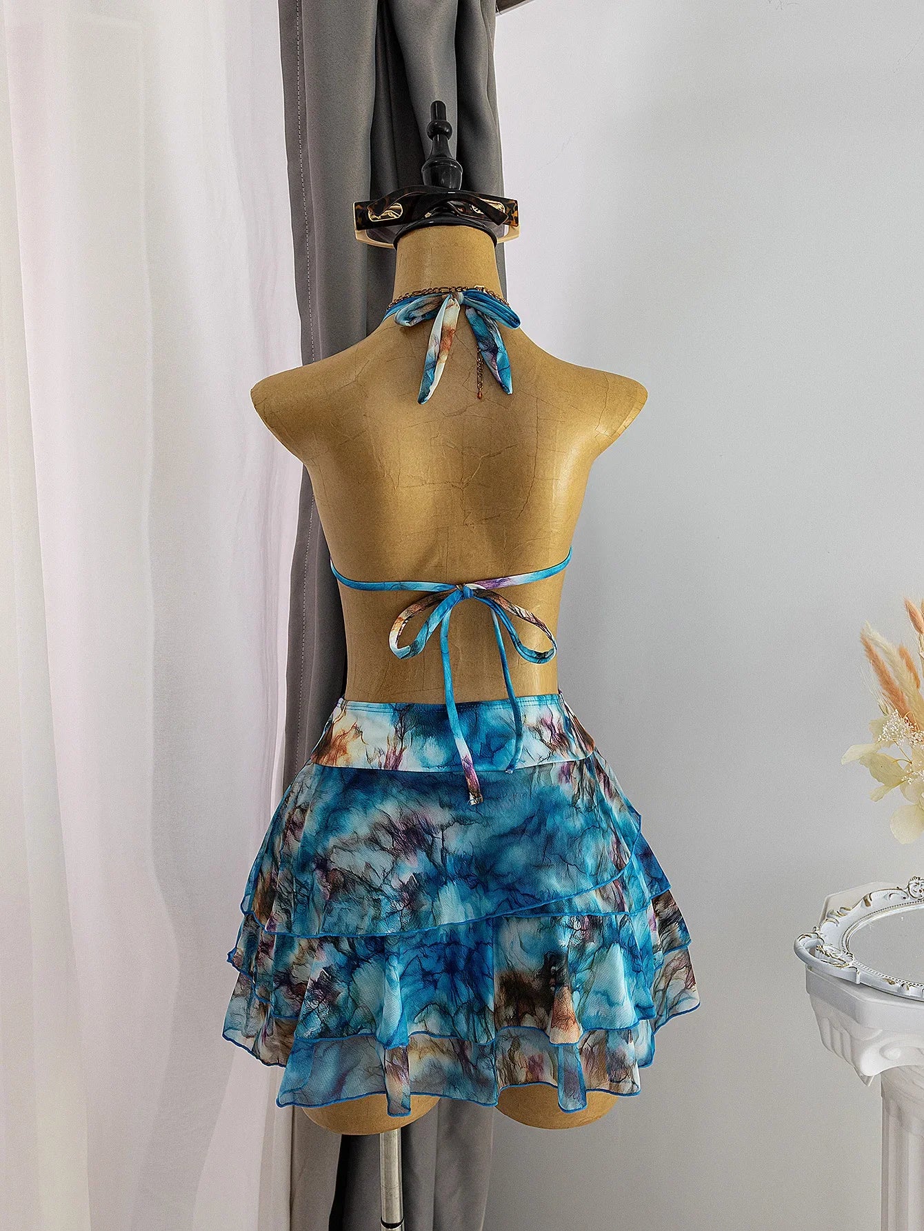 Vintage Blue Tie Dye Gradient Bikini Set