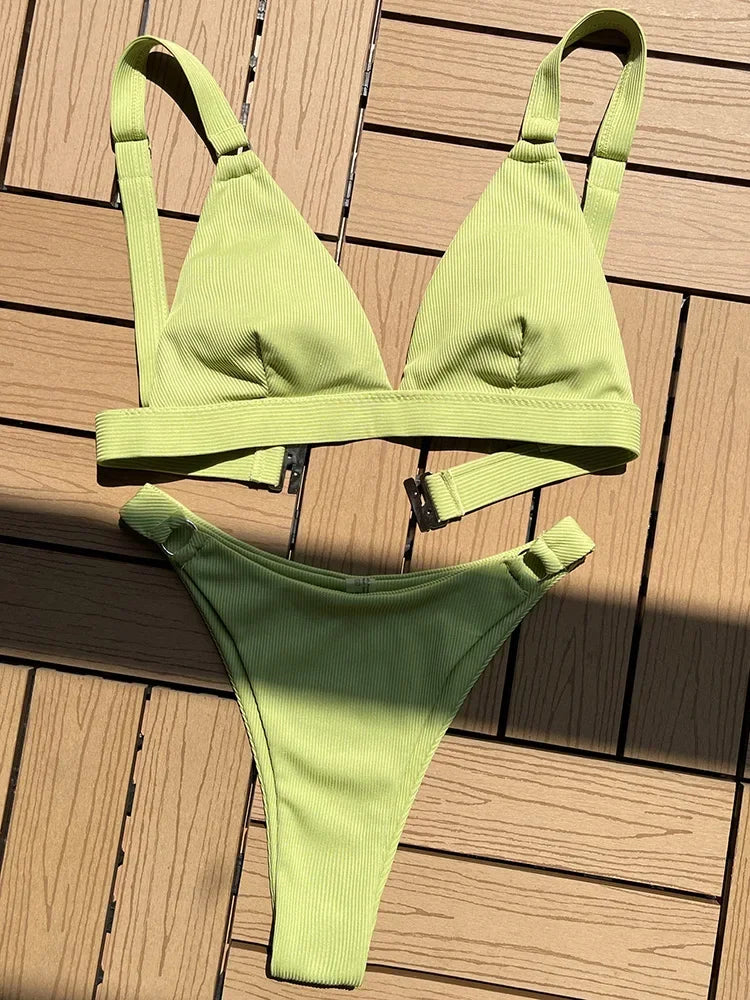Ribbed Triangle High Cut Bikini
