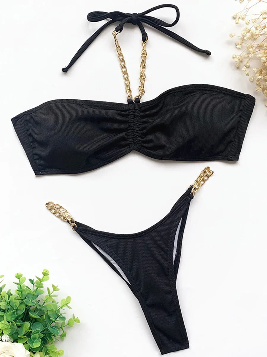 New Halter Ribbed Brazilian Bikini